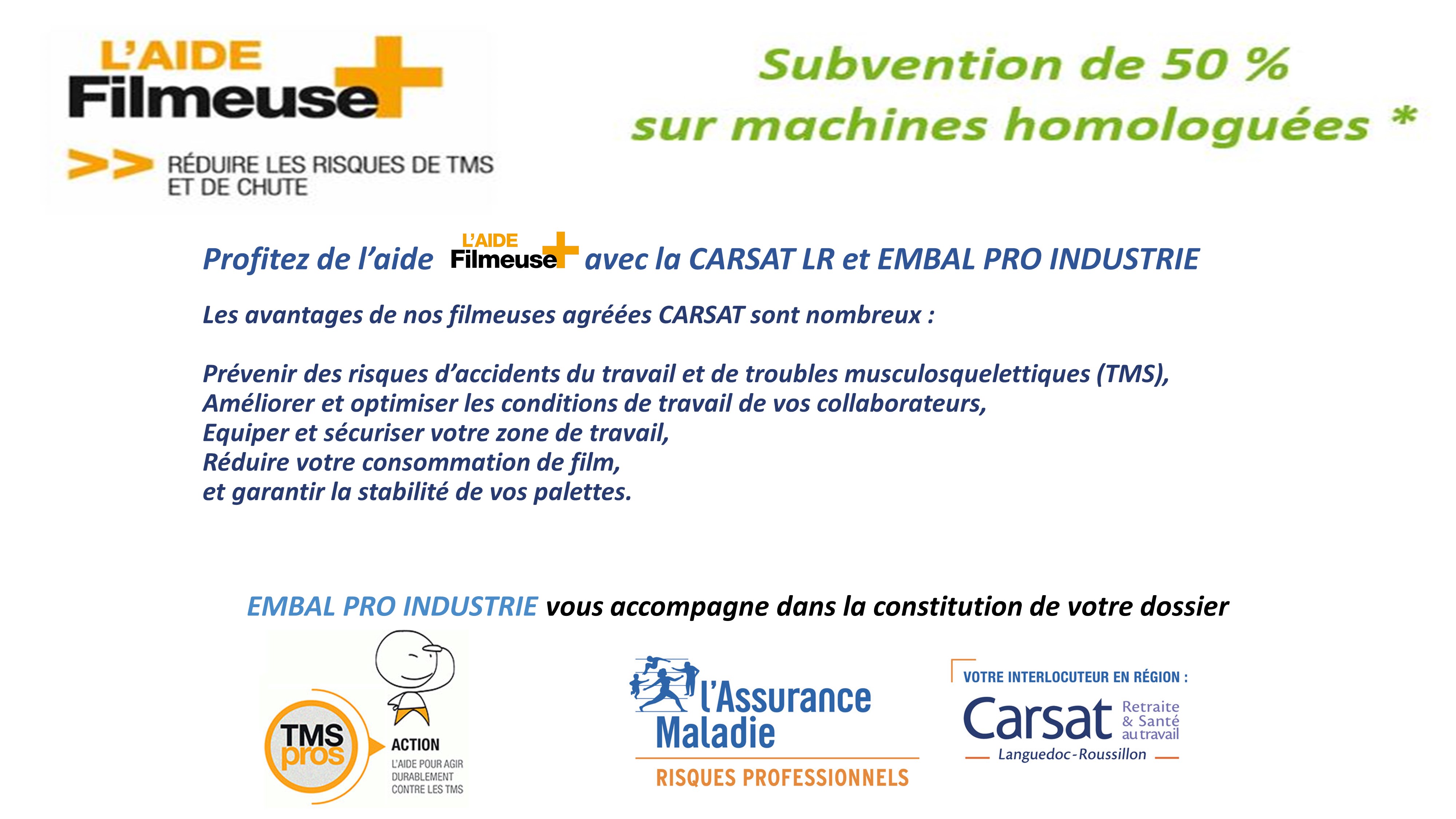 Aide Filmeuse + CARSAT Actus et Blog - Aide Cram 2020 EMBAL PRO INDUSTRIE